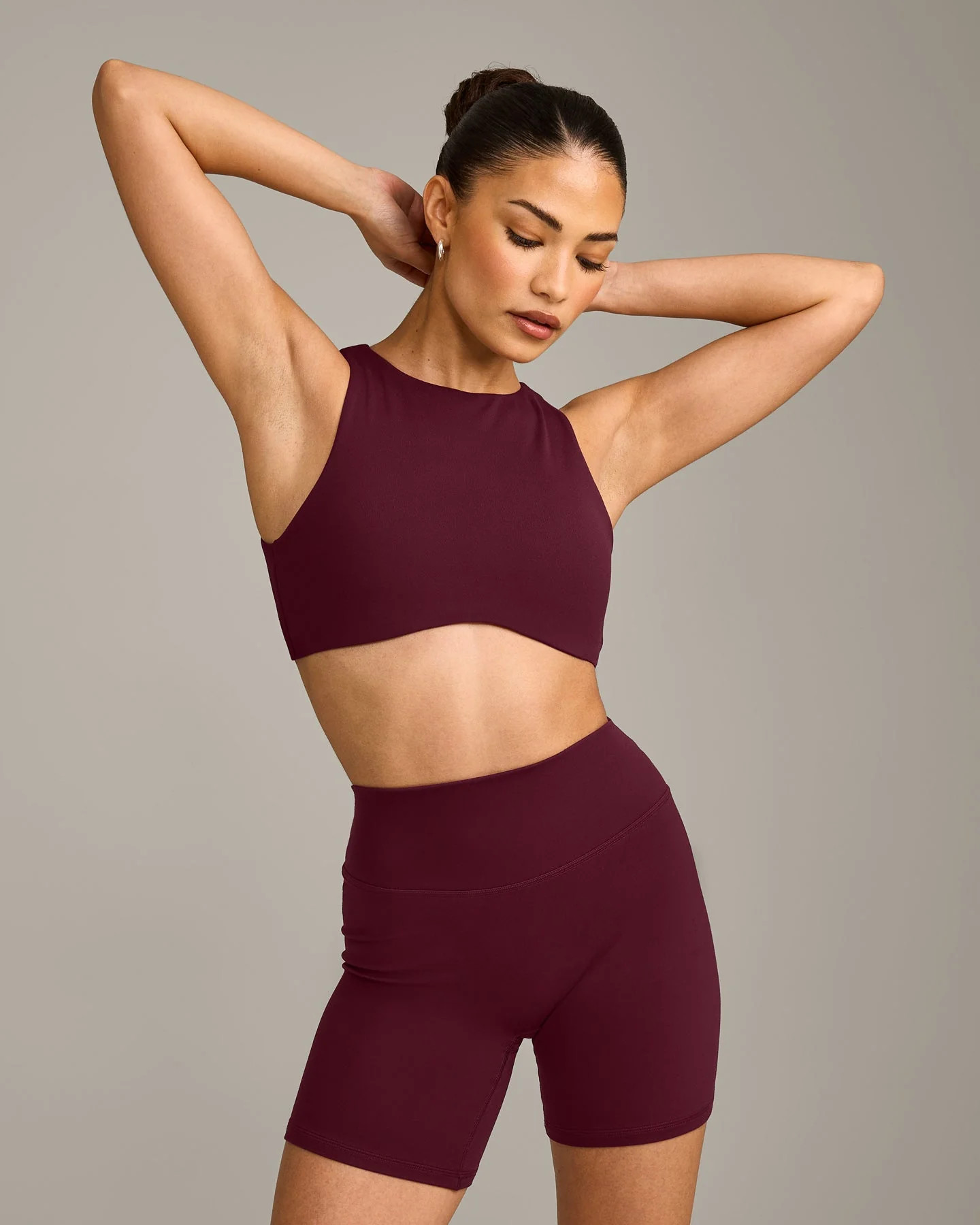 SoftMotion™ High Neck Sports Bra with Grey Logo 
 Cherry Lacquer Purple | Oner Active (UK / US)