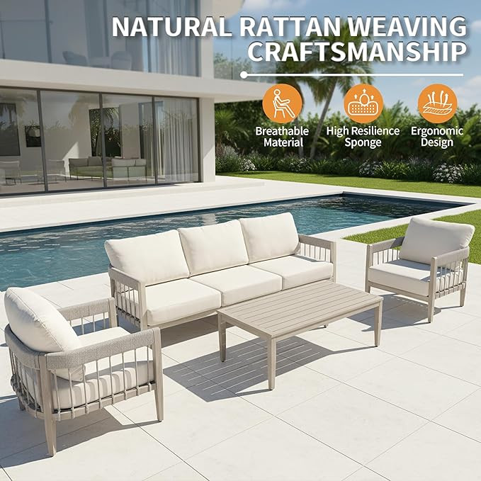 2-Piece Outdoor Sofa Set, Never-Rust Aluminum Patio Armchairs with Hand-Woven Rope & Thick Cushio... | Amazon (US)
