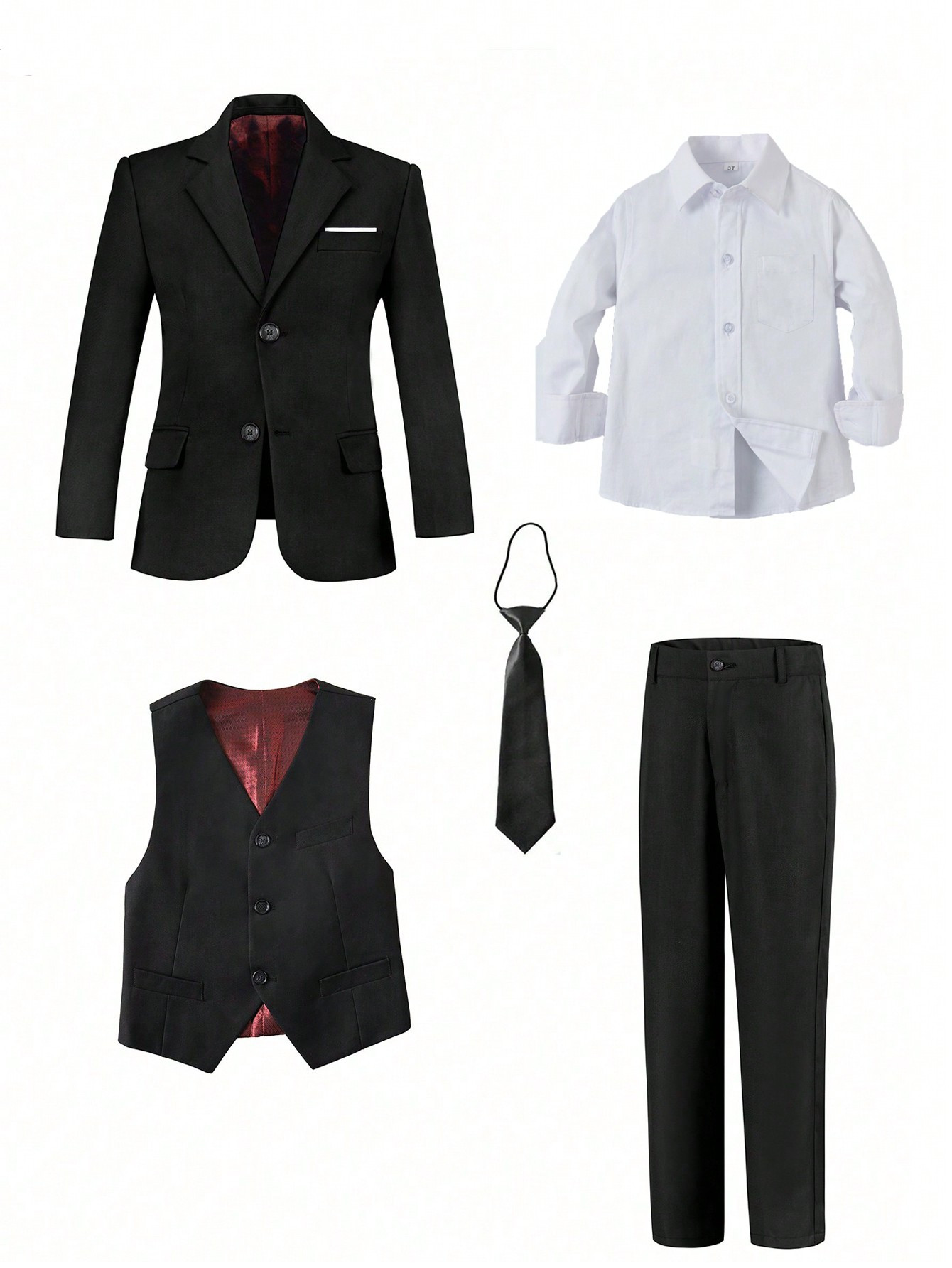 Tween Boy Back-To-School Season 5pcs/Set Black Suit , Including Suit Vest, Pocket Shirt, Pants, A... | SHEIN