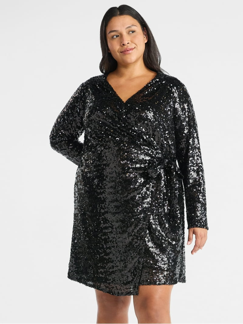 Terra & Sky Women's Plus Size Mini Sequin Dress with Long Sleeves, Sizes 0X-4X | Walmart (US)