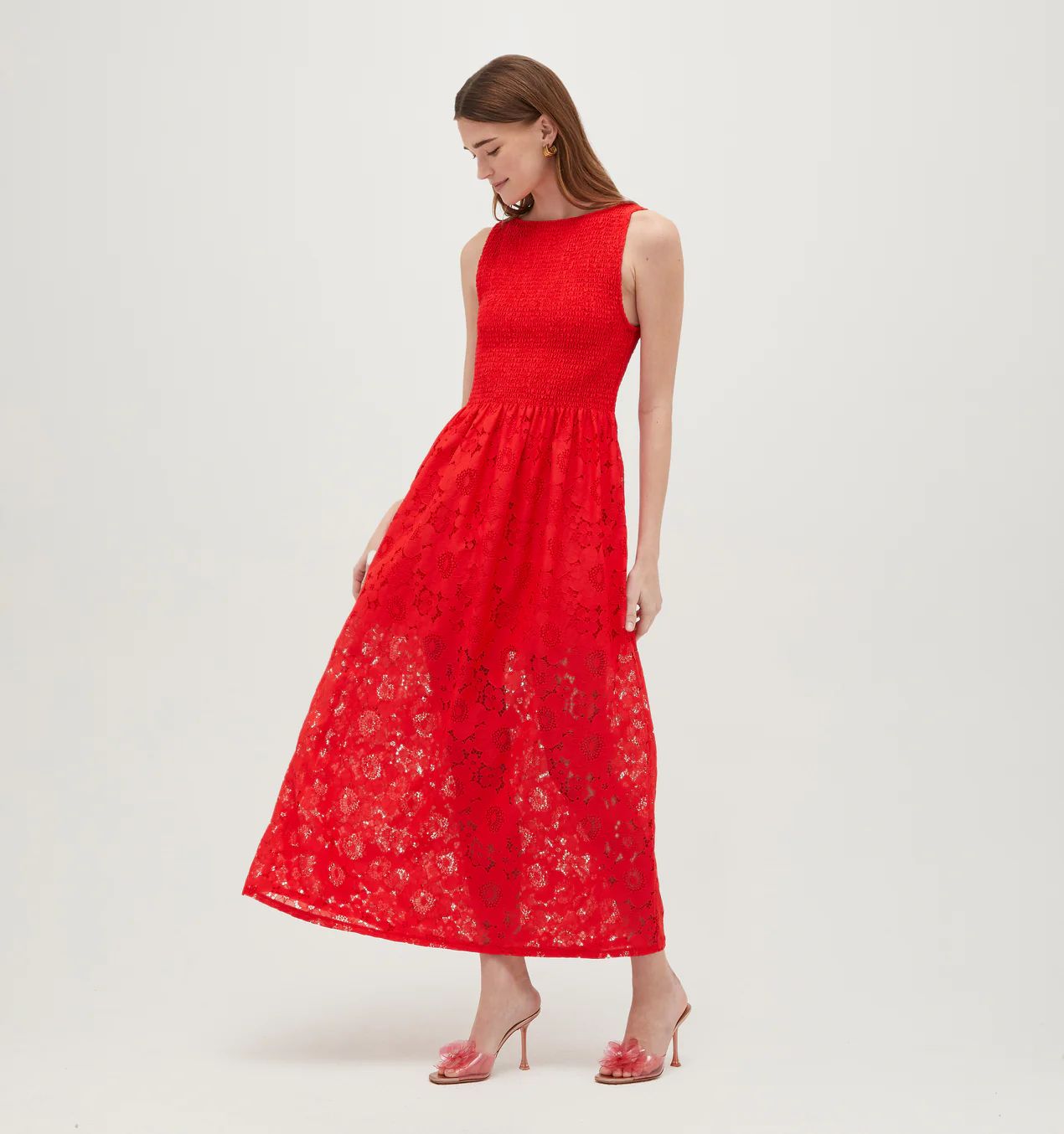 The Lace Cosima Nap Dress - Poppy Red Floral Lace | Hill House Home