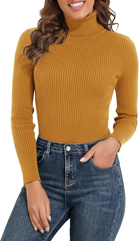 Women's Ribbed Turtleneck Long Sleeve Sweater Tops | Amazon (US)