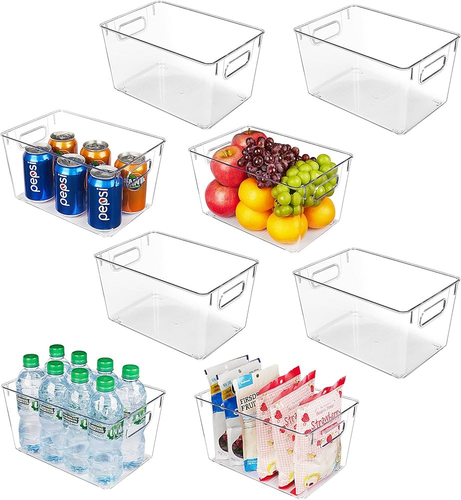 Amazon.com: Vtopmart Clear Plastic Pantry Organizer Bins, 6 PCS Food Storage Bins with Handle for... | Amazon (US)