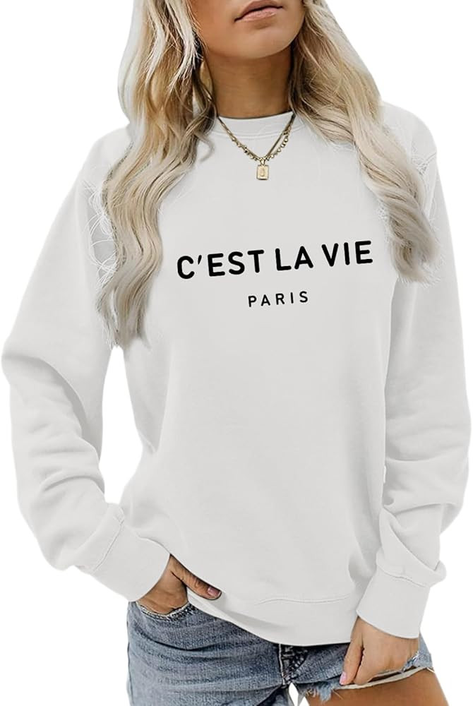 C'est La Vie Paris Sweatshirt For Women Oversized Graphic Crewneck Hoodie Casual Long Sleeve Shir... | Amazon (US)