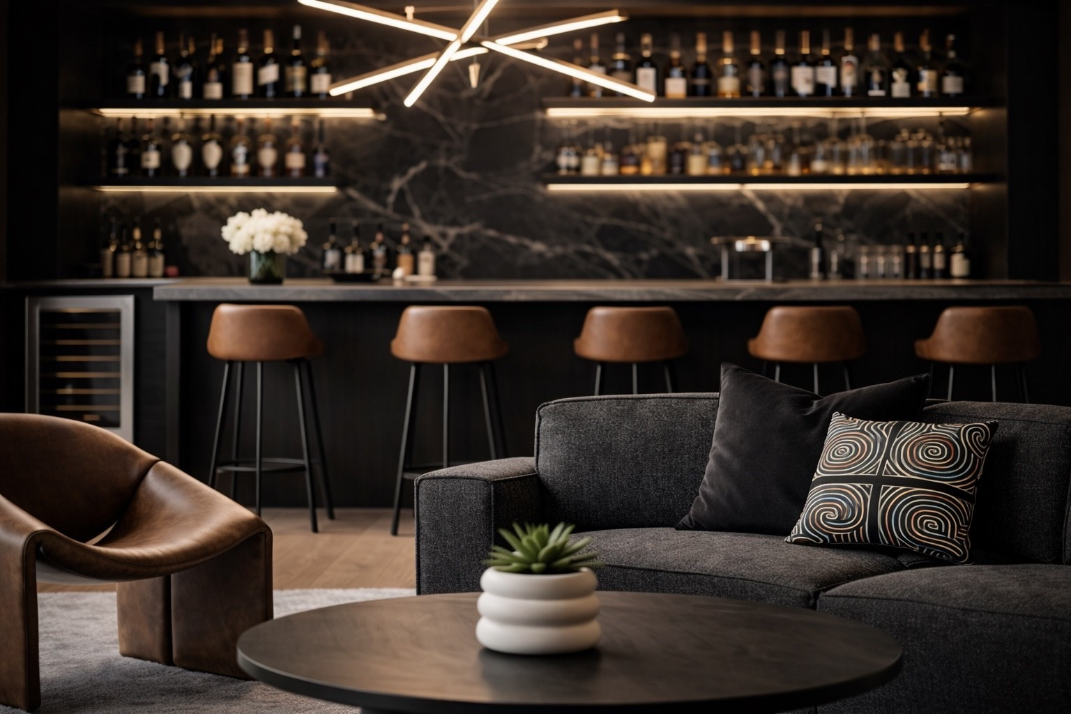 Moody, modern, and made for hosting! 

This space is all about contrast, dark stone, warm wood tones, sculptural lighting, and plush seating that still feels elevated. It’s proof that masculine design can feel luxe, inviting, and intentional.

Tap to shop the key pieces bringing this look together!


#LTKHome