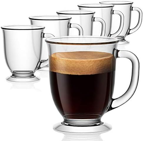Amazon.com: Glass Coffee Mugs Set of 6, Vivimee Clear Coffee Mug 15 Oz, Large Glass Mugs With Han... | Amazon (US)