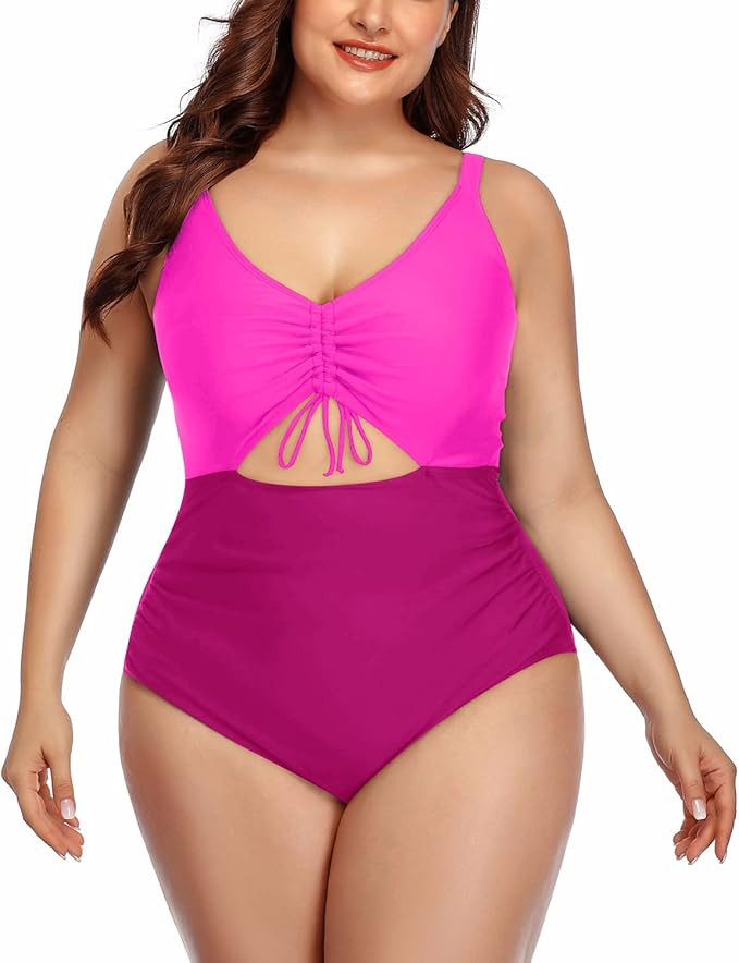 Daci Women Plus Size Cutout One Piece Swimsuits V Neck High Waisted Bathing Suits Monokini Swimwe... | Amazon (US)