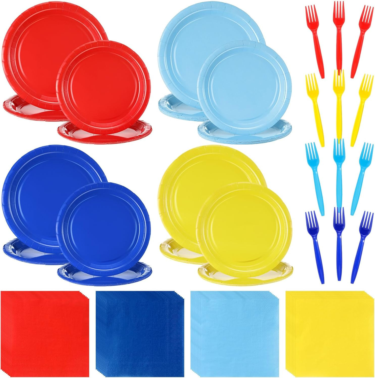 Baderke 96 Pcs Blue Red Yellow Paw Party Paper Plates and Napkins Party Supplies Tableware Set Co... | Amazon (US)