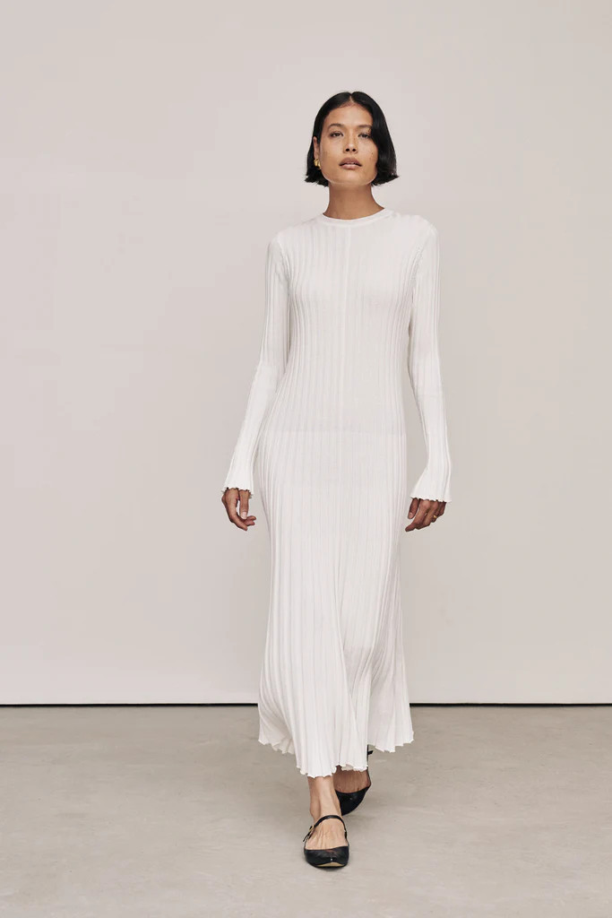 ADA OFF WHITE LONG SLEEVE MIDI DRESS | DISSH