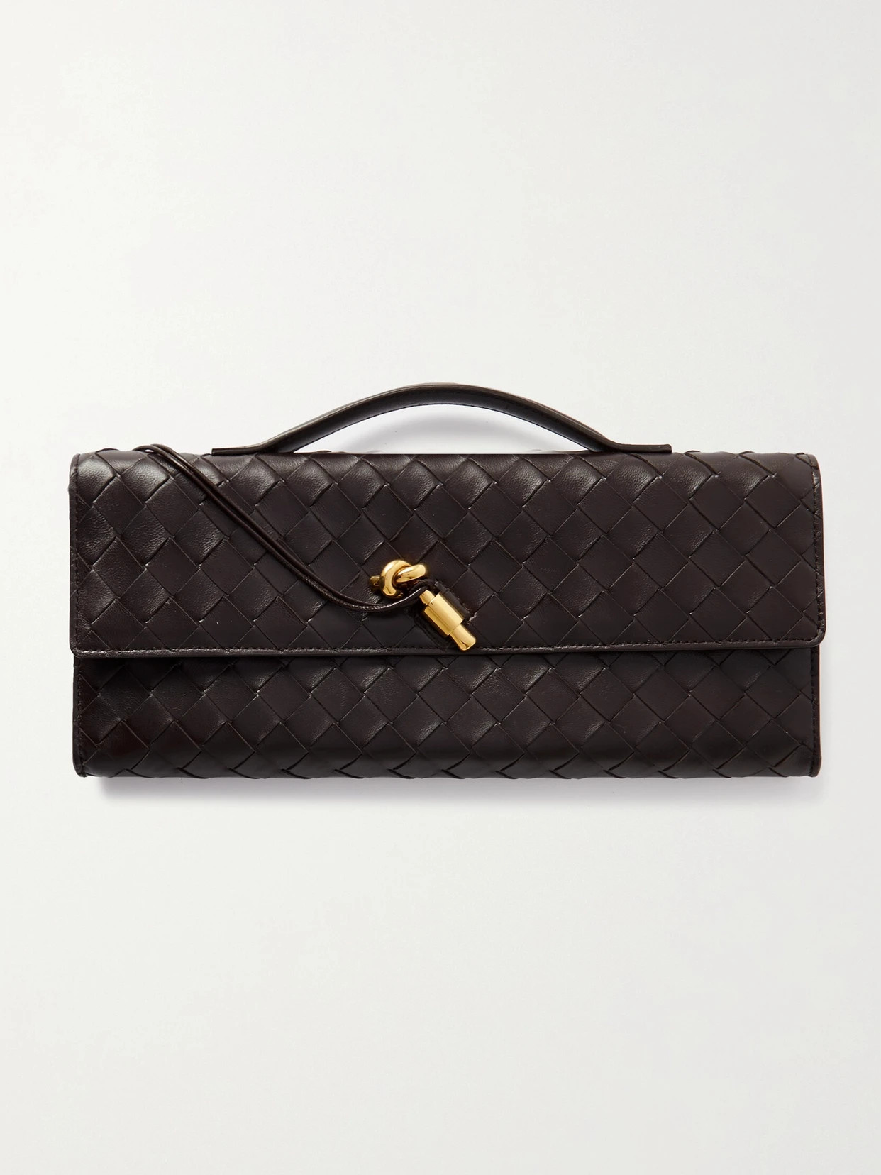 Bottega Veneta - Long Andiamo Intrecciato Leather Clutch - Dark brown | NET-A-PORTER (UK & EU)