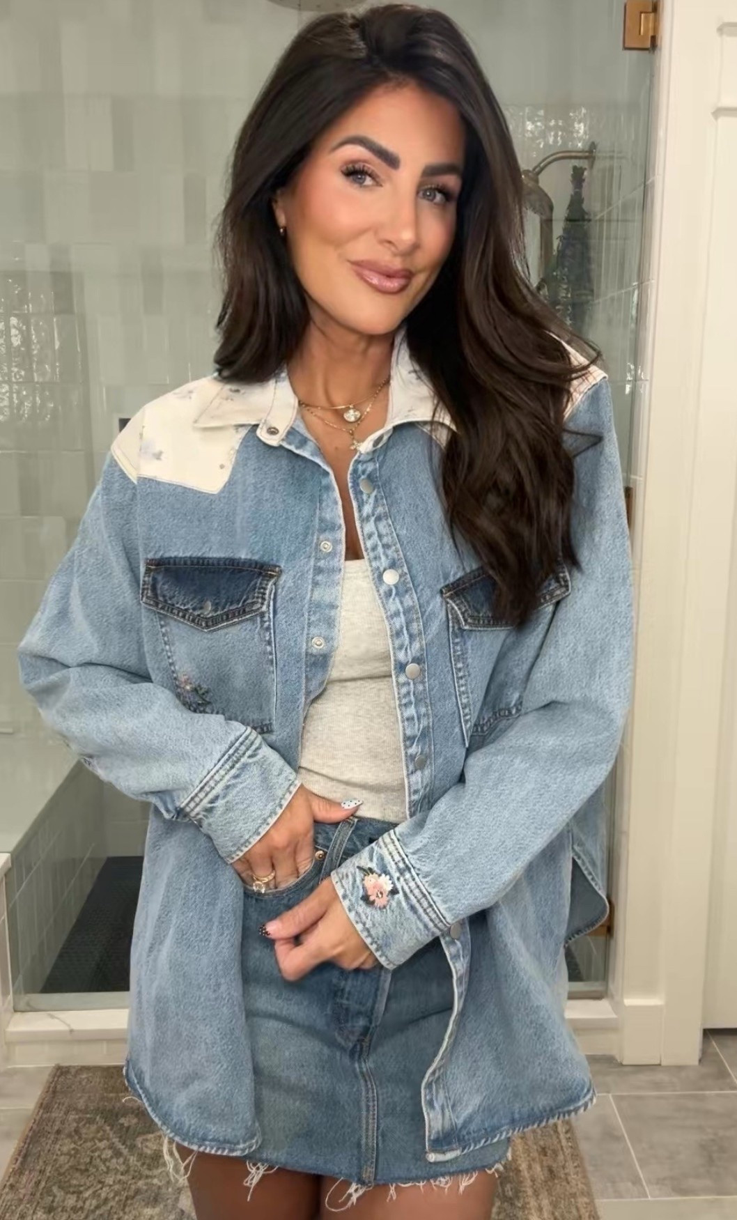 This western chambray with the floral details is adorable!! In a large 

#LTKootd #LTKTall #LTKOver40