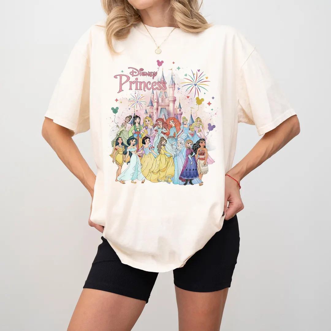 Retro Disney Princess Comfort Colors Shirt, Watercolor Magic Castle Princess Shirt, Disney Trip S... | Etsy (Global)