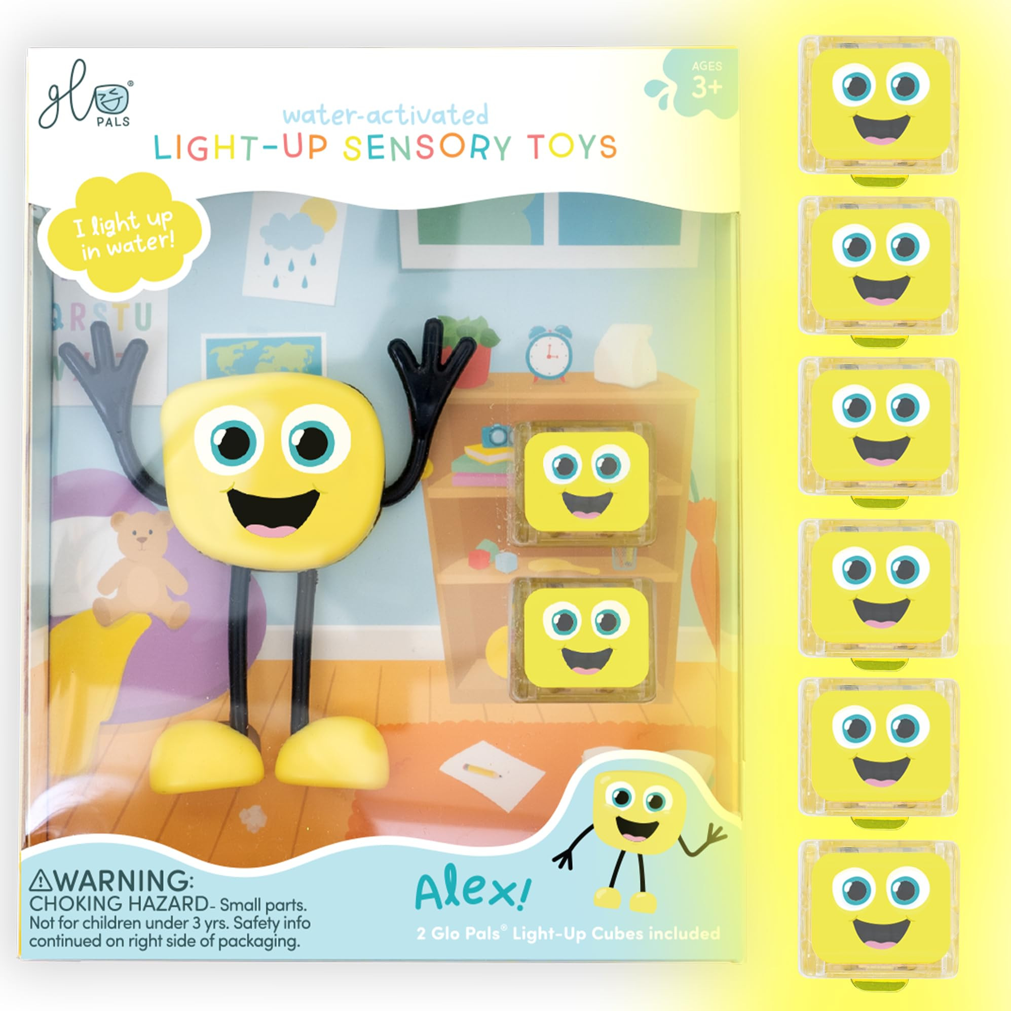 Glo Pals Water-Activated Bath Toy with 6 Reusable Light-Up Cubes for Sensory Play (Alex) | Amazon (US)