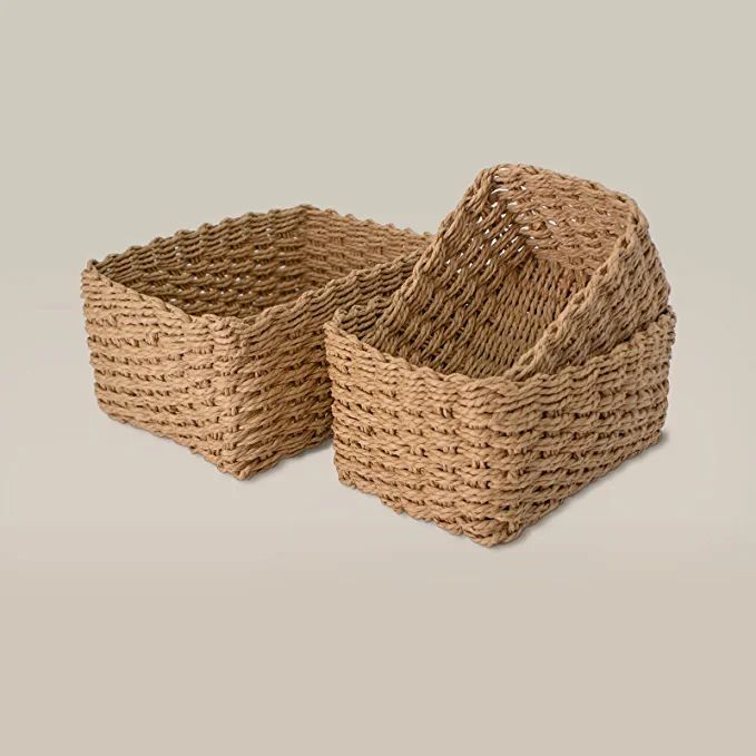 Recycled Wicker Storage Basket, Paper Rope Storage Baskets for Organizing Container Bins for Shel... | Amazon (US)