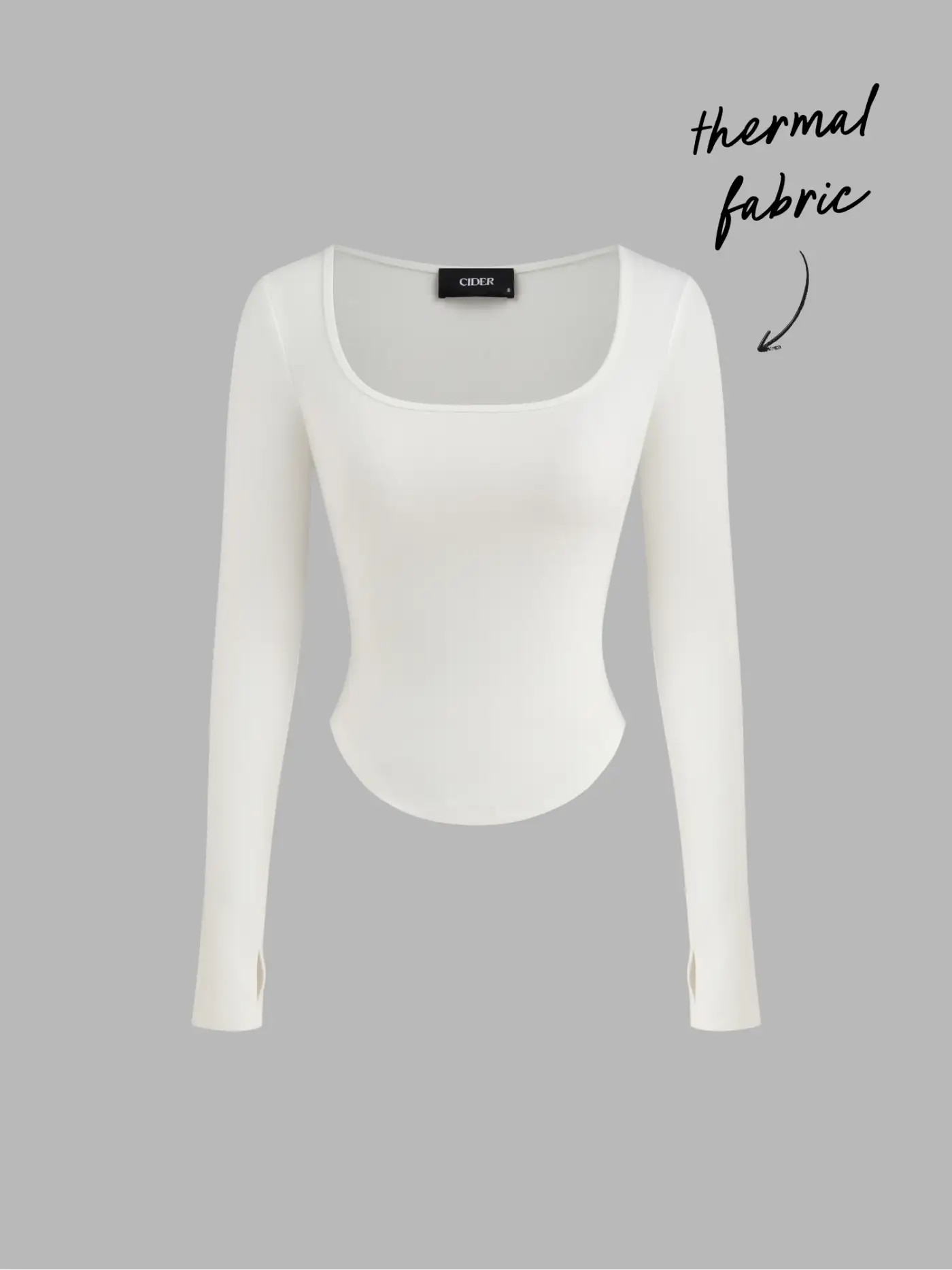 Thermal Cotton-blend Square Neck Solid Thumb Hole Long Sleeve Tee... | Cider