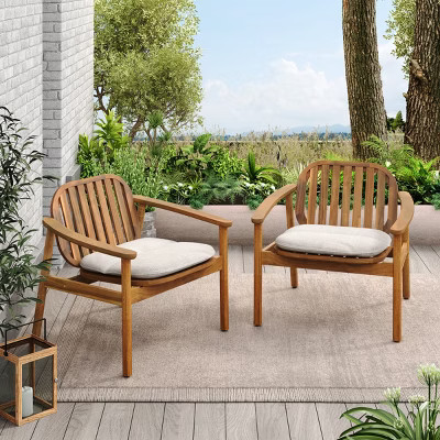 2-Piece Acacia Wood Outdoor Club Chair Set with Cushions, Modern 30.75" Wide Patio Lounge Chairs-3irtyhousy | Target