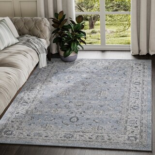 Troy Vintage Light Blue/ Grey Traditional Soft Rug - 7'9" x 10'2" - Blue | Bed Bath & Beyond