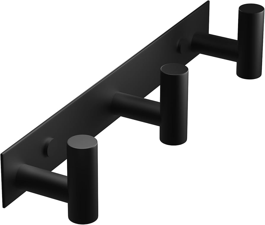 VAEHOLD Black Hat and Coat Wall Mount Rack - 3 Hooks for Robes, Bags, Keys, and Towels - Bathroom... | Amazon (US)