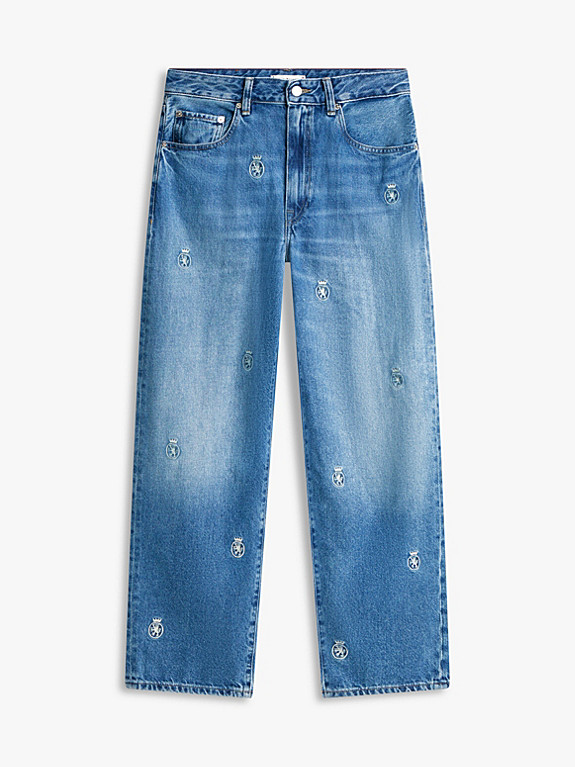 Crest Embroidery Mid Rise Barrel Leg Jeans | Tommy Hilfiger UK