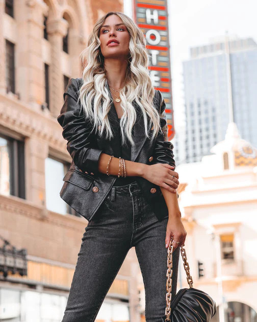 Lenny Pocketed Faux Leather Blazer - Black - FINAL SALE | VICI