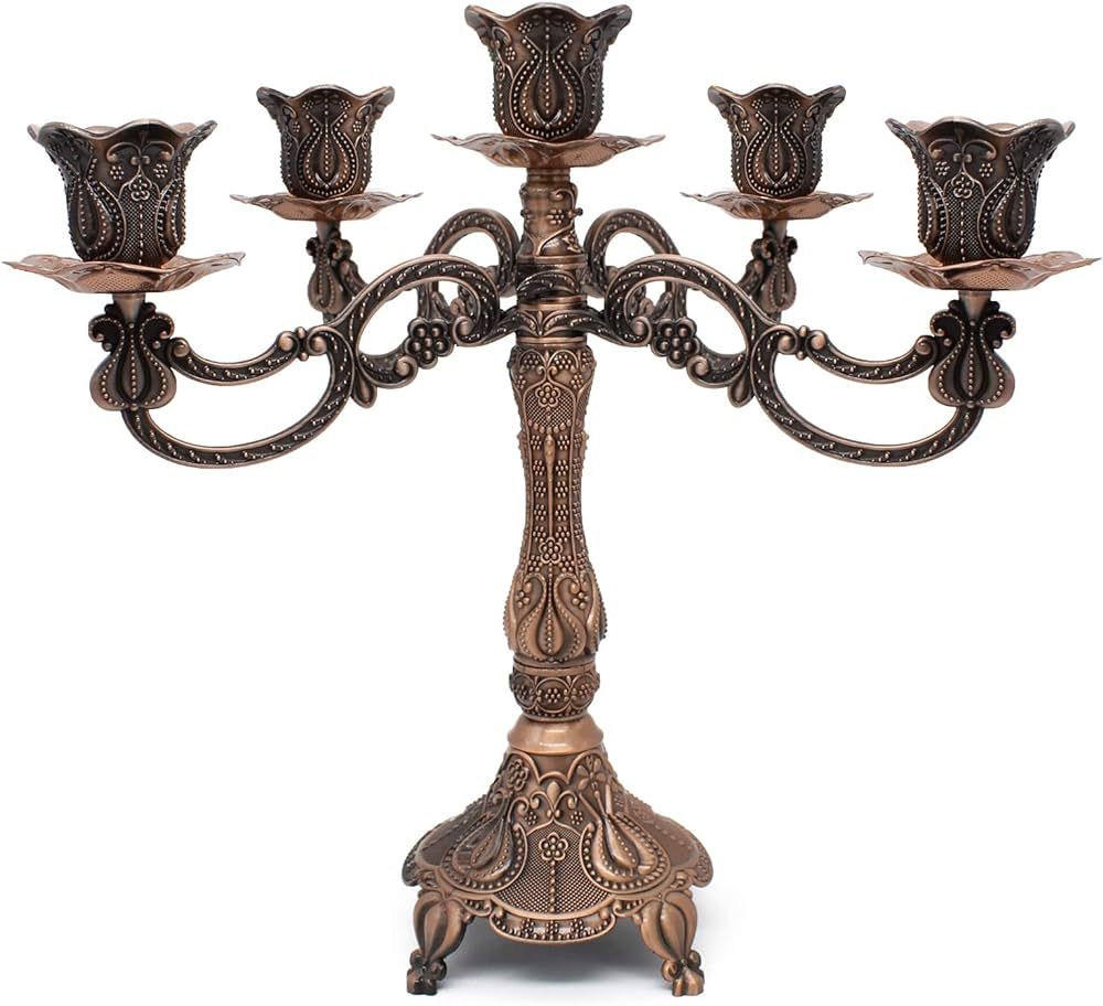 Dorlotou Metal Candelabra 5-Candle 10.1 Inch Tall Candle Holder Stick for Home Wedding Event and ... | Amazon (US)