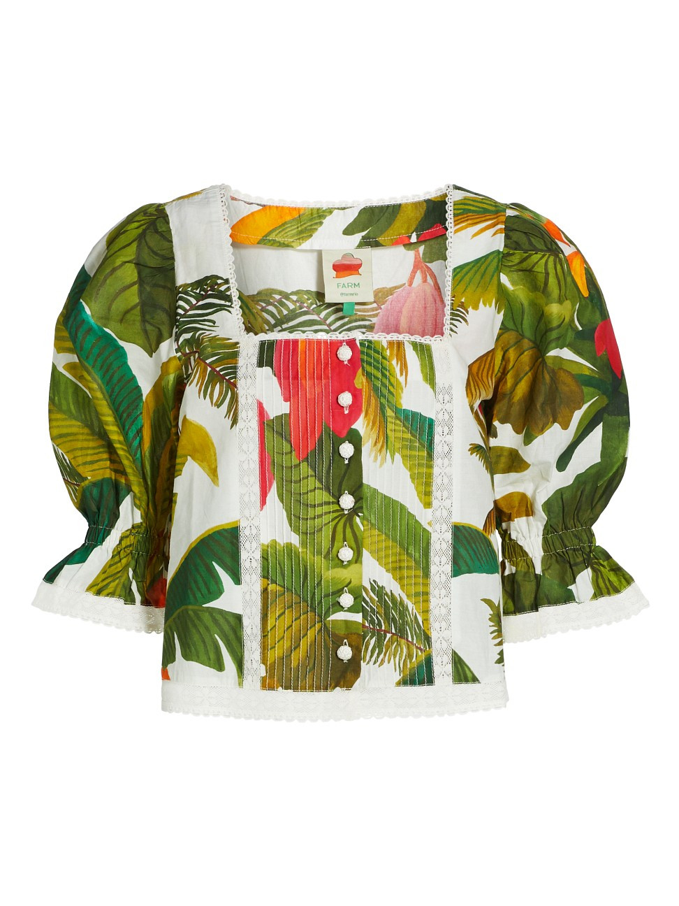 Farm Rio Cocoa Forest Puff-Sleeve Blouse | Saks Fifth Avenue