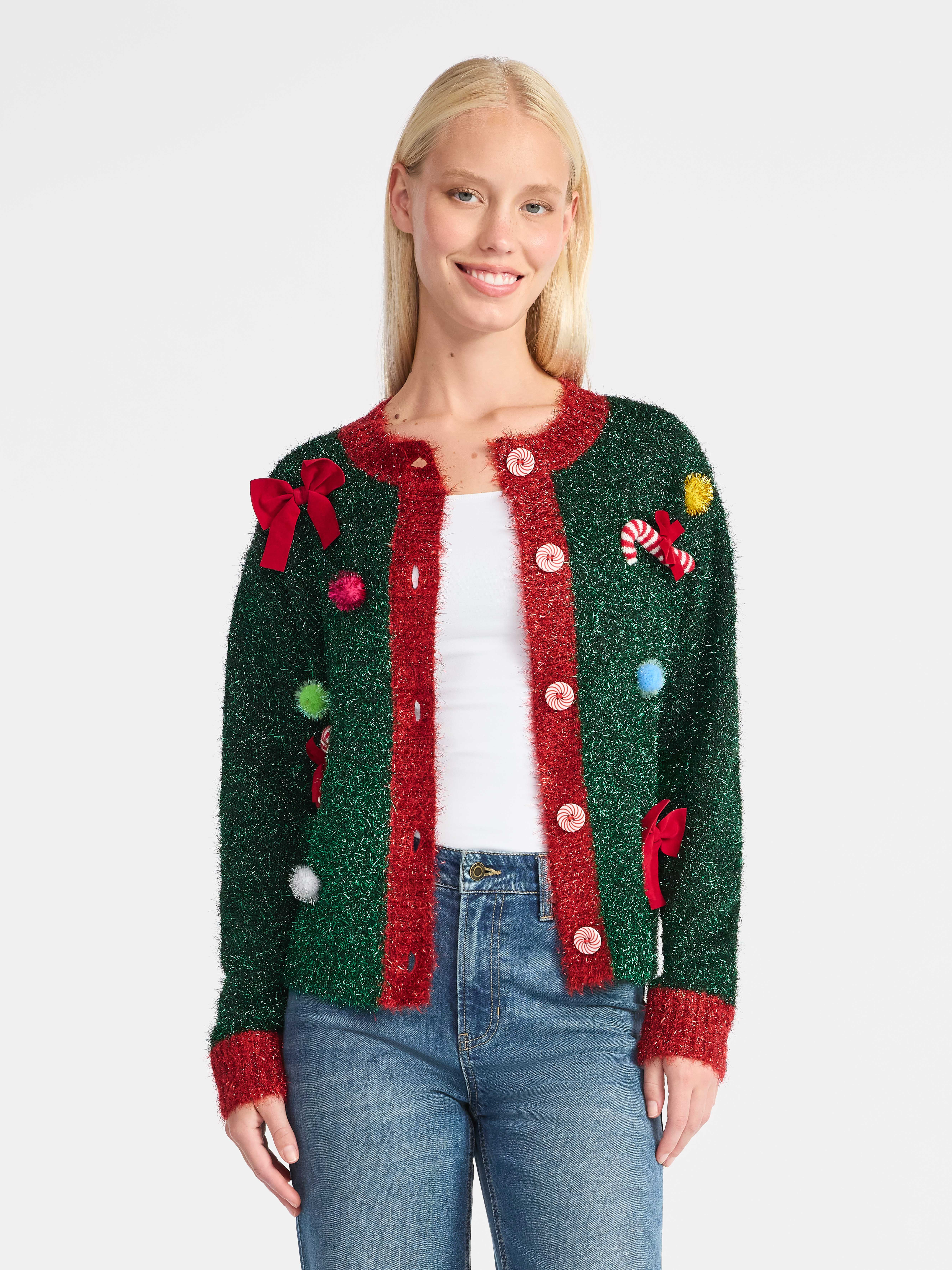 Women's Embellished Button Front Christmas Cardigan from Holiday Time, Sizes XS-XXXL - Walmart.co... | Walmart (US)