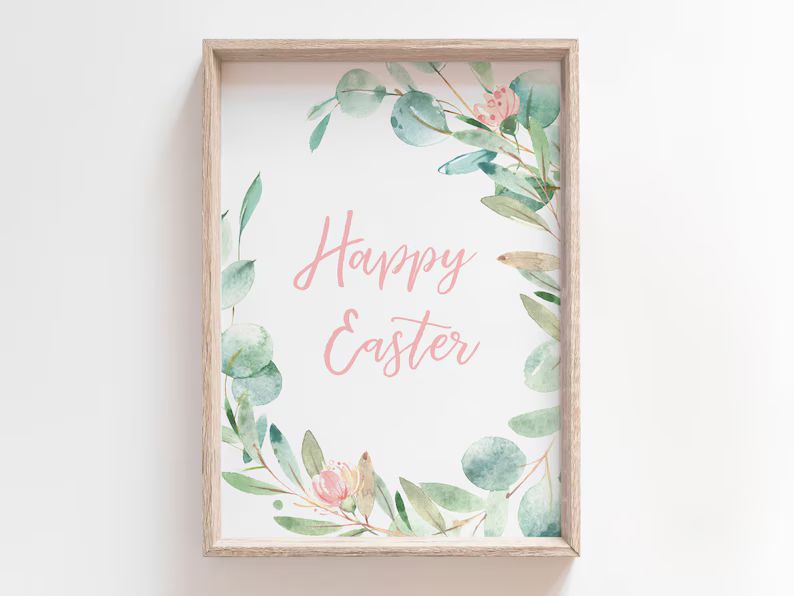 Happy Easter Printable Wall Art | Easter Art Print | Easter Watercolor Floral | Spring Printable | Etsy (US)