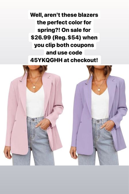 Well, aren't these blazers the perfect color for spring?! On sale for $26.99 (Reg. $54) when you clip both coupons and use code 45YKQGHH at checkout! 



#LTKworkwear #LTKfindsunder50 #LTKstyletip
