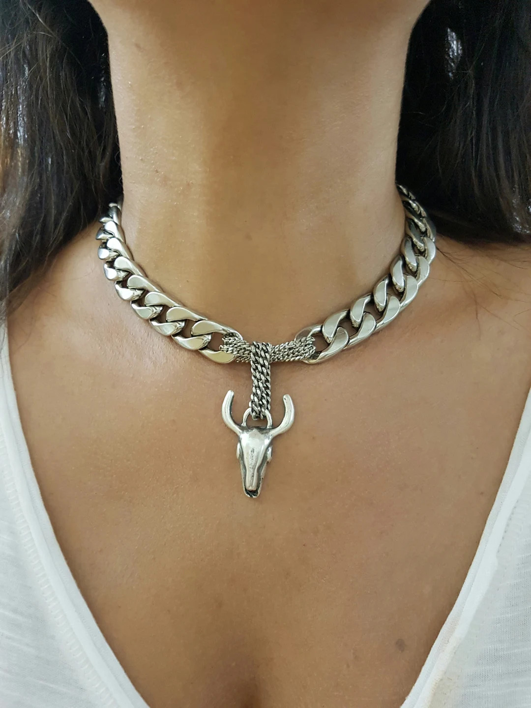 Bull Necklace - Statement Link Necklace - Buffalo Pendant Necklace - Chunky Necklace - Etsy | Etsy (US)