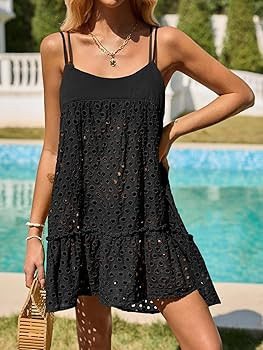 Saodimallsu Womens Crochet Cover Up Summer Spaghetti Strap Hollow Out Fringe Tie Back Beach Cover... | Amazon (US)