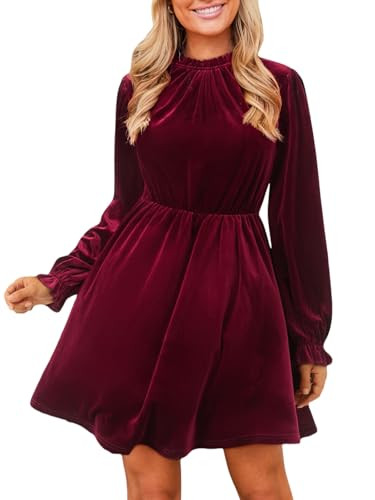 CUPSHE Women Velvet Mini Dress Mock Neck Long Sleeve Fall Dress Burgundy S | Amazon (US)