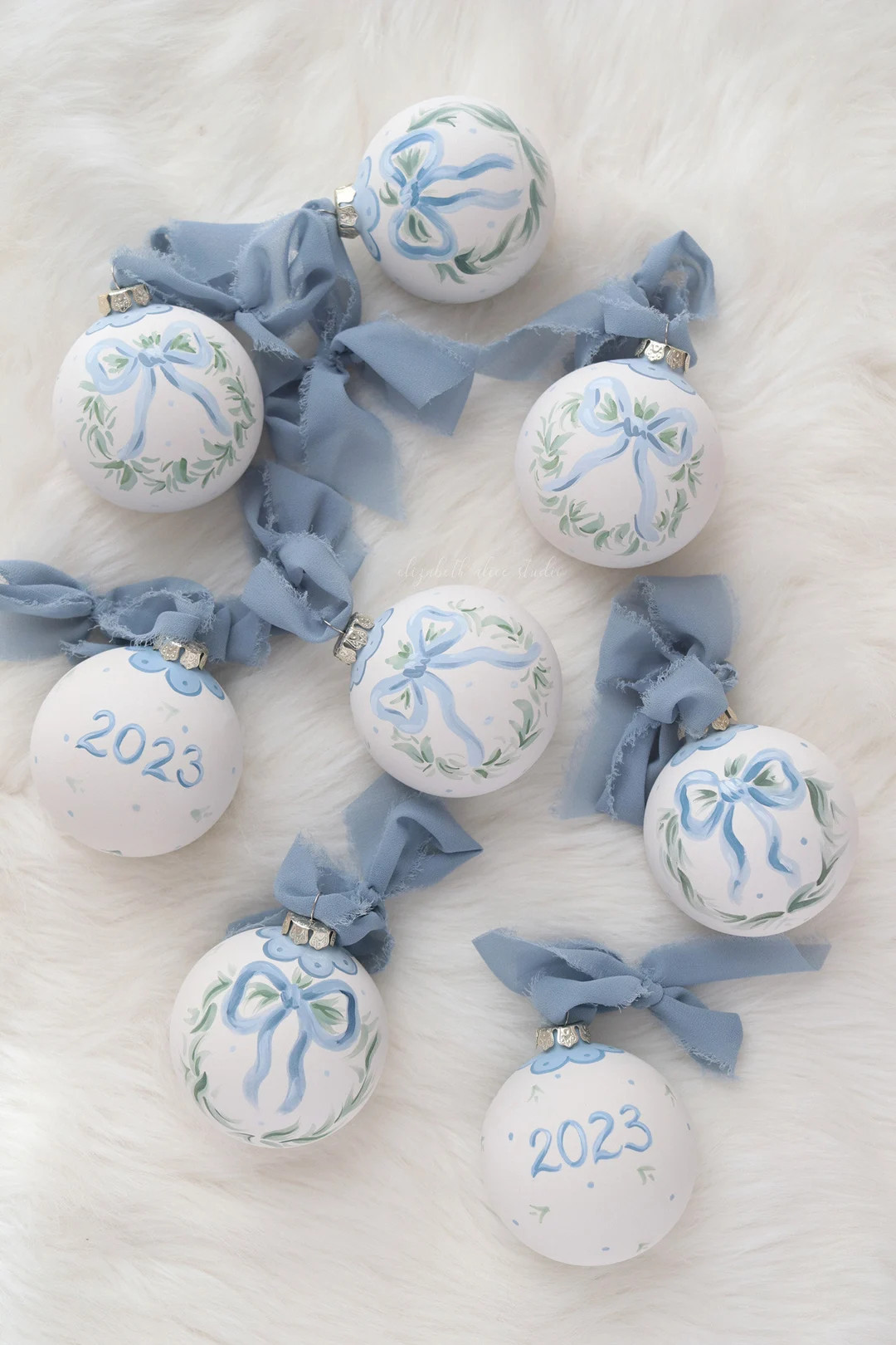 Hand-painted Ornament Blue Bow Wreath Perfect for Baby - Etsy | Etsy (US)