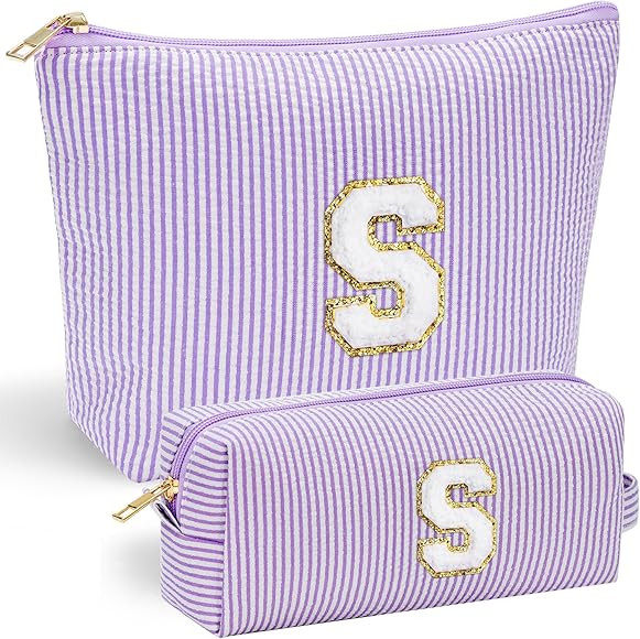 YOOLIFE Preppy Stuff Tween Girls Gifts 2 Pieces Monogram Makeup Pouch Makeup Organizer Bag Beauty... | Amazon (US)