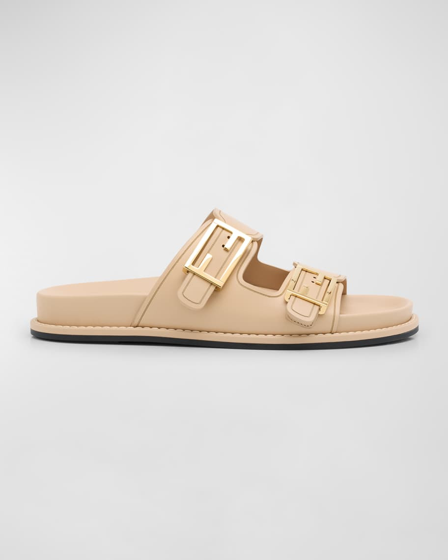 Fendi F Buckle Leather Slide Sandals | Neiman Marcus