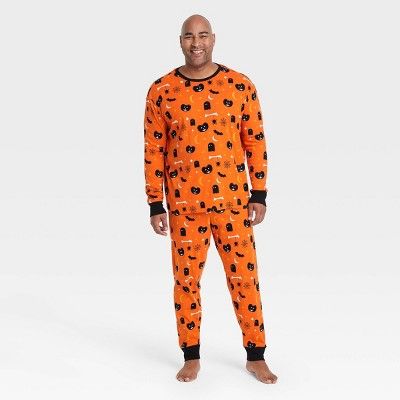 Men's Big & Tall Halloween Spooky Matching Family Pajama Set - Orange | Target