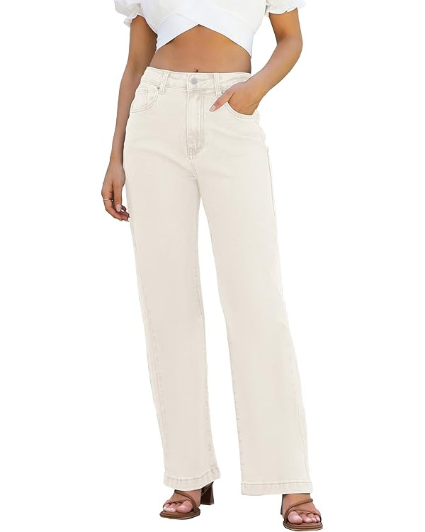 Womens Jeans High Waisted Straight Leg Loose Stretchy Lightweight Tummy Control Trendy Jeans for ... | Amazon (US)