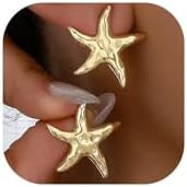 14K Gold Plated Starfish Earrings for Women Trendy, Boho Summer Beach Starfish Earring Gold State... | Amazon (US)