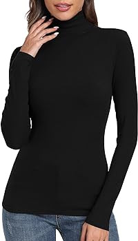 PALINDA Women's Ribbed Turtleneck Fitted Long Sleeve Shirts Basic Thermal Layering Tops | Amazon (US)