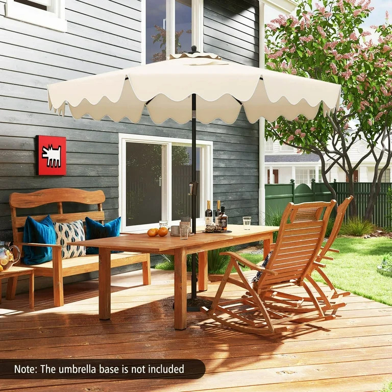 Costway 9 FT Patio Umbrella 2-Tier Market Table Umbrella with Sun-Protective Canopy Beige | Walmart (US)