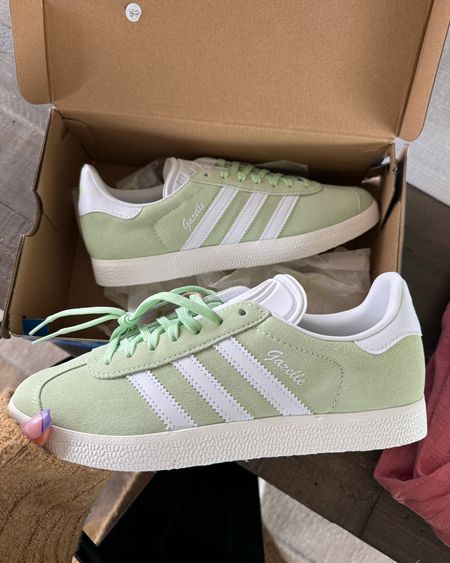 Someone stop allowing me to buy new sneakers 🤭 this color was screaming my name… I LOVE 😍 these run true to size. They’re so comfortable and perfect for chasing a toddler around!! 

Bright sneakers, fun sneakers, mint green, spring and summer shoe, adidas gazelles, women’s sneakers 

#LTKshoecrush #LTKSeasonal #LTKfindsunder100