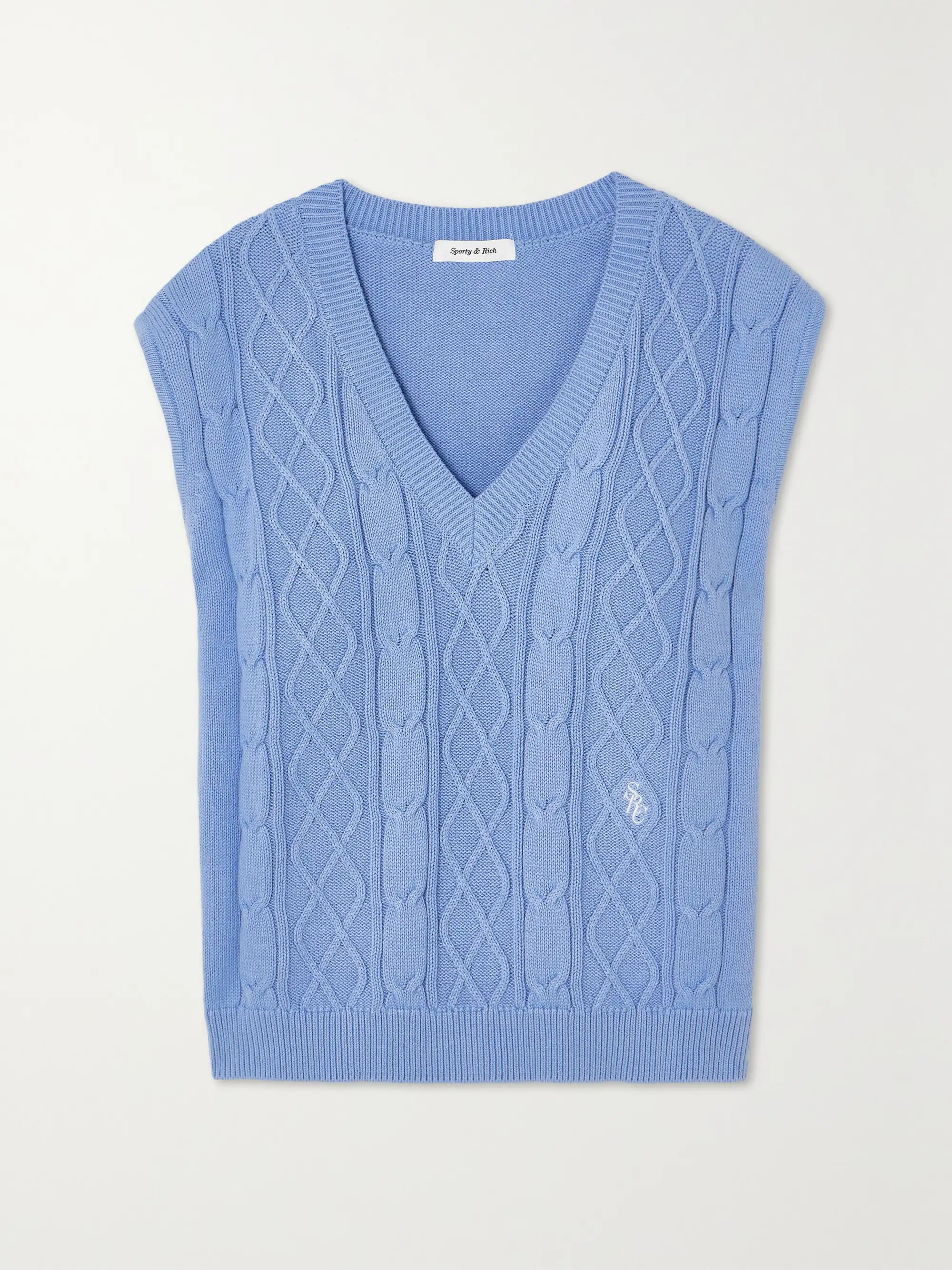 Embroidered cable-knit cotton vest | NET-A-PORTER (US)