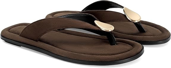 Women’s Suede Thong Sandals Flat Flip Flops with Metal Accent Slip On Comfortable Casual Summer... | Amazon (US)