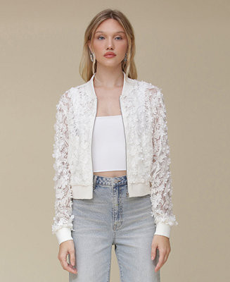Avec Les Filles Women's Lace Cropped Bomber Jacket - Macy's | Macy's