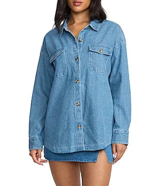 Billabong Fadeaway Long Sleeve Denim Shacket Top - XL | Dillard's