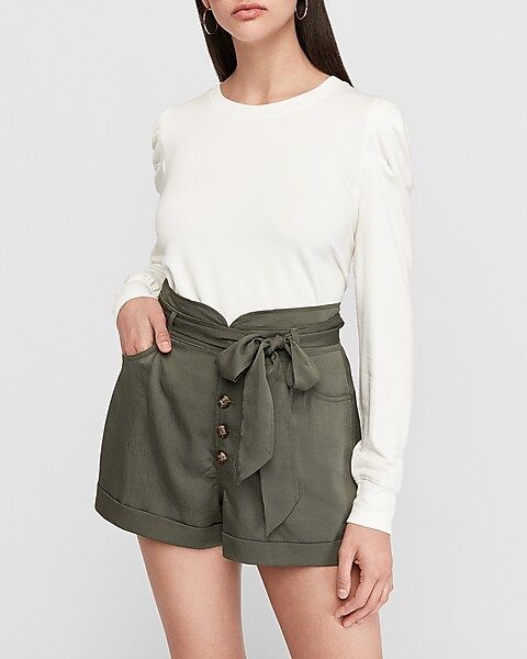 Super High Waisted Silky Twill Sash Tie Shorts | Express