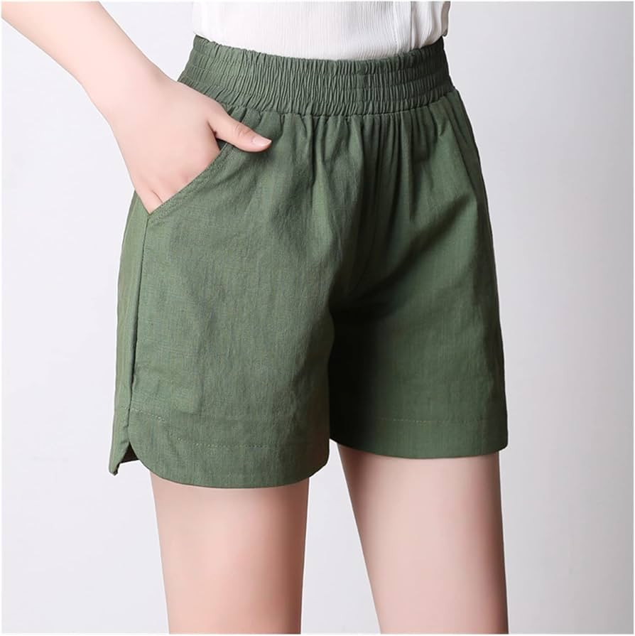 ZZSRJ XL 4XL Summer Women's Cotton and Linen Shorts Stretch High Waist Wide Leg Shorts (Color : A... | Amazon (US)