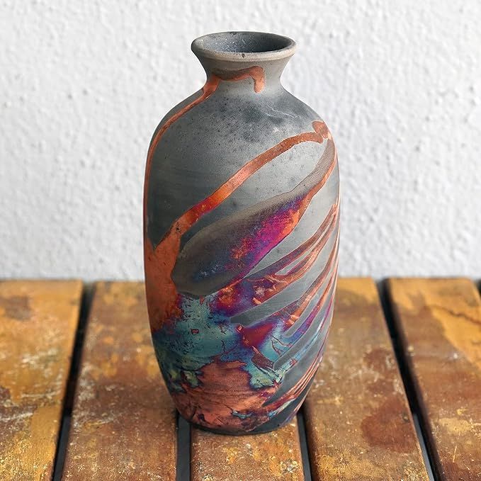 Koban Ceramic Raku Vase with Water Tube - Pottery Gifts for Her, Boho, Gift Box, Gift for Mom, Br... | Amazon (US)