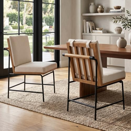 Amazon.com - DUOMAY Mid-Century Modern Dining Chairs Set of 2, Linen Upholstered Side Chair with ... | Amazon (US)