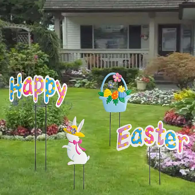 Easter decor Garden Stakes Set of 4,Easter decorations outdoor,Easter outdoor decorations yard,Me... | Amazon (US)